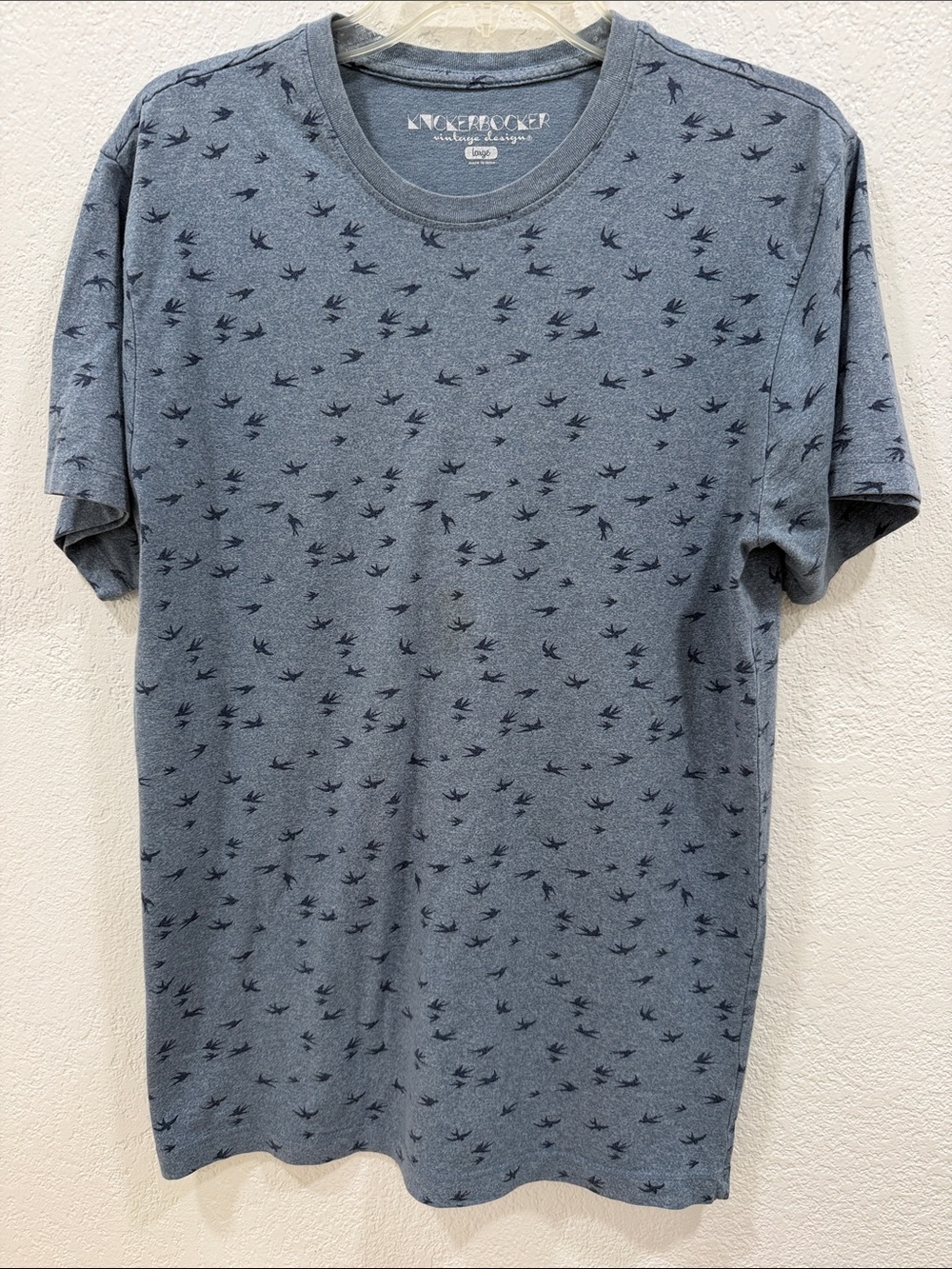 Men's Knickerbocker Blue Short-Sleeve Crew Neck Tee - Bird Print, Size L